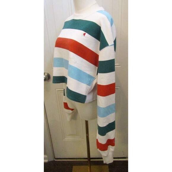 Champion & UO Cropped Sweatshirt Reverse Weave Striped Oversized Womens Size M - Picture 5 of 10